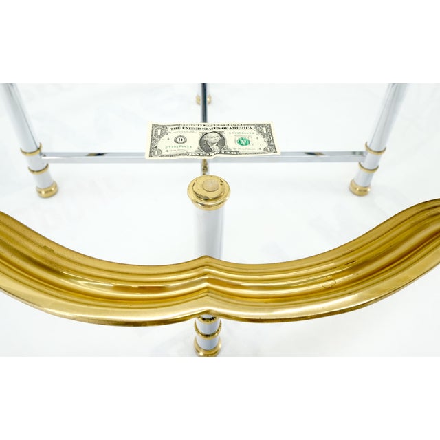 Glass Top Solid Brass Trim Cross Shape Base Chrome Base Round Coffee Table For Sale - Image 10 of 12