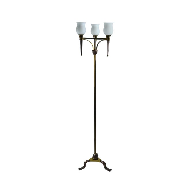 French Floor Lamp with Three Lights in Bronze and Brass, 1950s For Sale