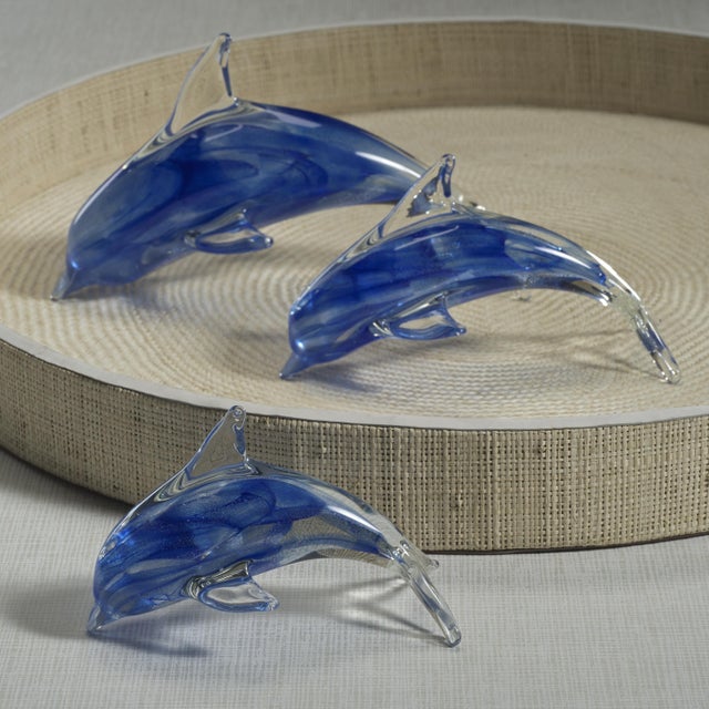 Transitional Marinella Decorative Blue Glass Dolphin, Large For Sale - Image 3 of 6