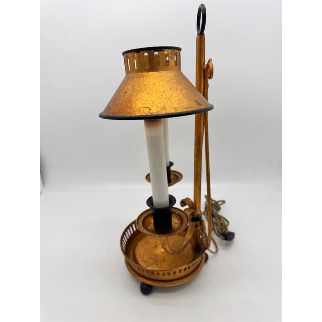Hollywood Regency 1960s Italian Florentia Tole Double Light Bouillotte Lamp For Sale - Image 3 of 7