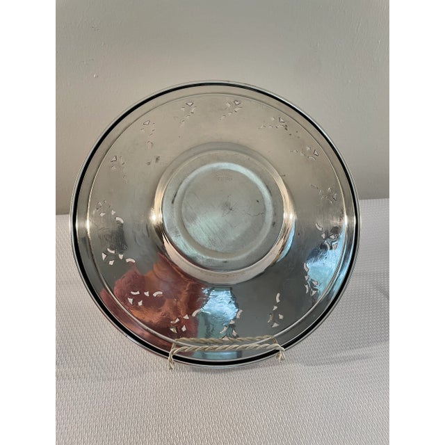 Vintage Round Silverplate Reticulated Platter With Etched Design For Sale - Image 6 of 11