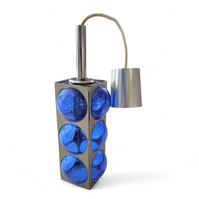 Swiss Blue Glass and Chrome Pendant from Temde, 1980s For Sale - Image 4 of 7