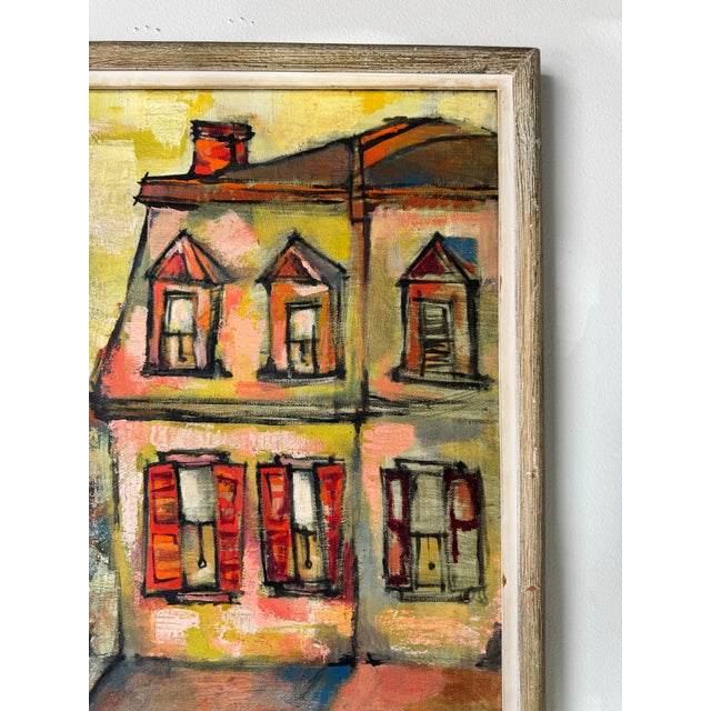 Textile 1960s Vintage Impressionist Row Houses Oil on Canvas Painting, Signed For Sale - Image 7 of 12