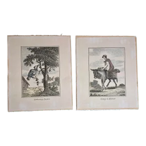 Antique Etchings Pair of Provincial Farm and Family Life