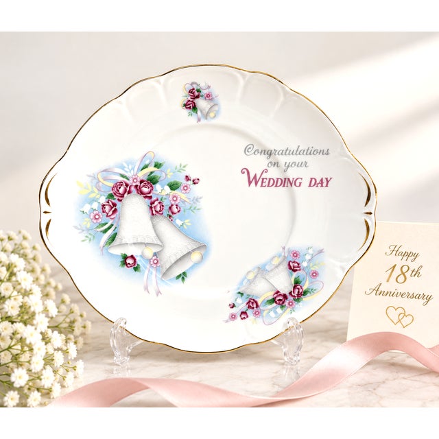 Shabby Chic Vintage English Duchess Bone China Wedding Bells & Floral Plate For Sale - Image 3 of 11