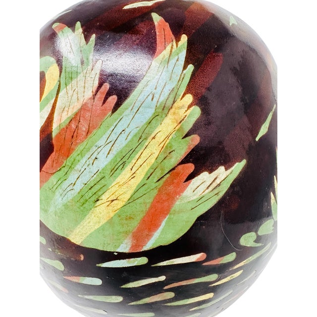Large Vintage Peruvian Chulucanas Smoked Pottery Swan Sphere Vase For Sale - Image 9 of 12
