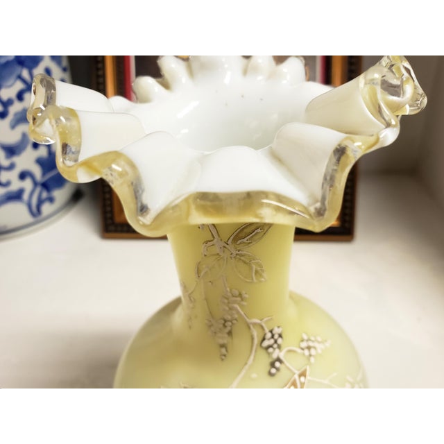 Glass Vintage Fenton Burmese Ruffled Vase | Hand-Blown Mid-Century Art Glass For Sale - Image 7 of 10
