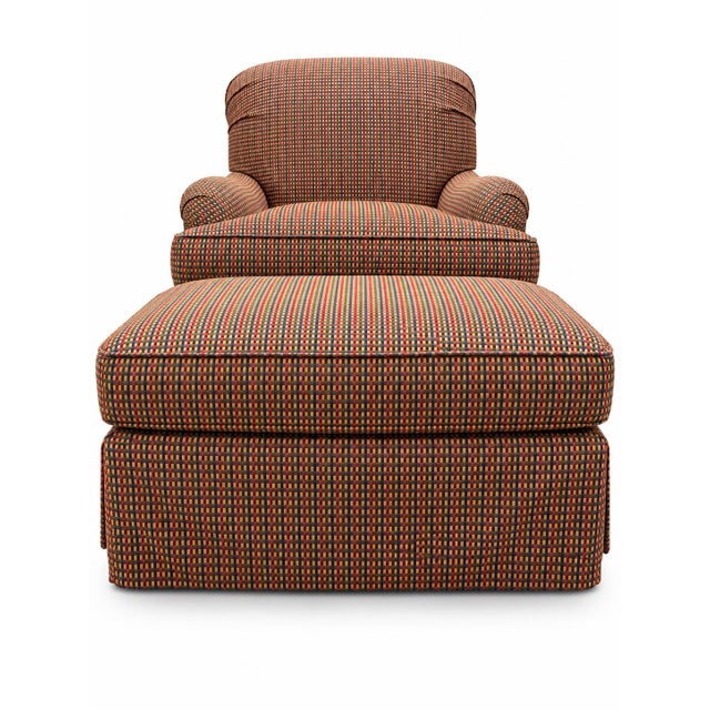 English Vintage 1999 Ethan Allen Upholstered Armchair Pair With Matching Ottoman For Sale - Image 3 of 10