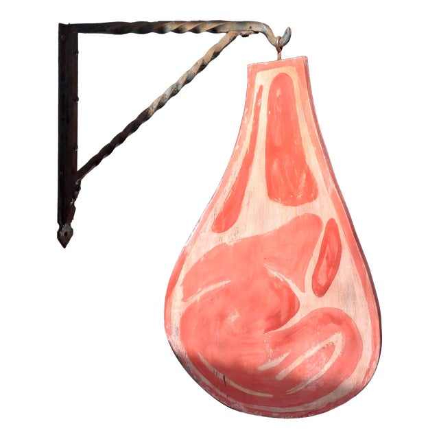 French Charcuterie Sign with Wrought-Iron Bracket, 1920 For Sale
