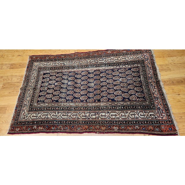 1900 - 1909 Antique Persian Malayer Rug, Hand-Knotted Wool, Paisley Pattern, 4x6, Navy & Ivory For Sale - Image 5 of 14