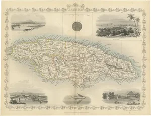 Historical Tallis Map of Jamaica with Decorative Vignettes, 1851