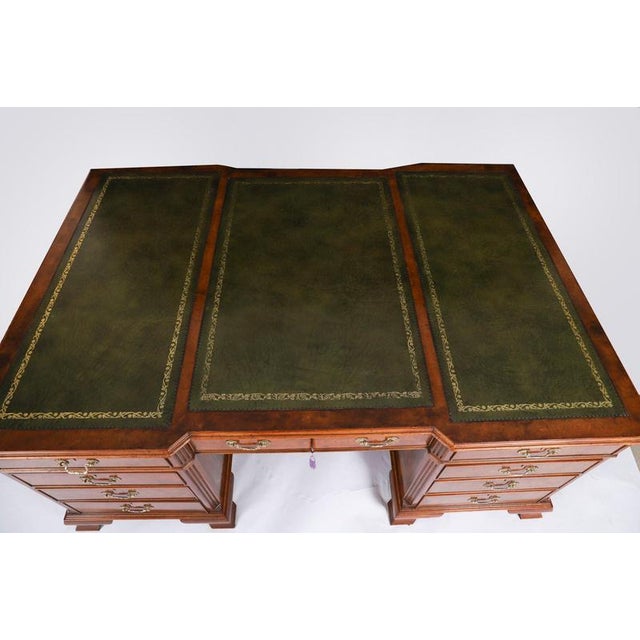 Antique Victorian Burr Walnut Partners Pedestal Desk, 1900s For Sale - Image 4 of 18
