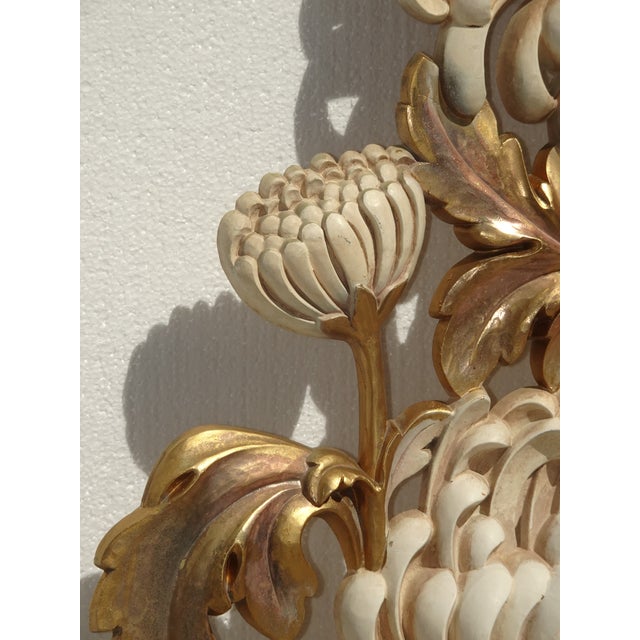 Large 49" Tall Vintage French Country Syroco Gold Flower Wall Plaque Picture For Sale - Image 11 of 18