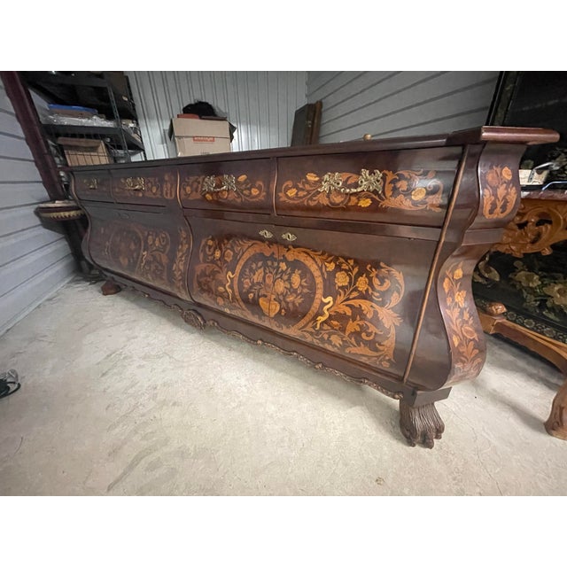 1960s Italian Marquetry Bombe Credenza With Ornate Inlay & Claw Feet For Sale - Image 12 of 12