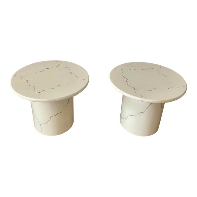 Pair of 1980s Lacquer Round Top End Tables For Sale
