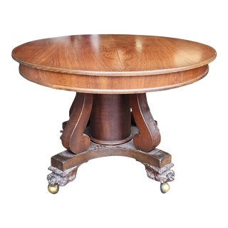 Antique Mahogany Late 19th Century Carved Base Round Dining Room Table C1880 For Sale