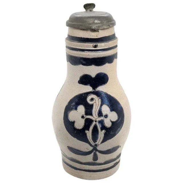 German Westwald Stoneware Pottery Pewter Mounted Ale Tankard For Sale - Image 10 of 10