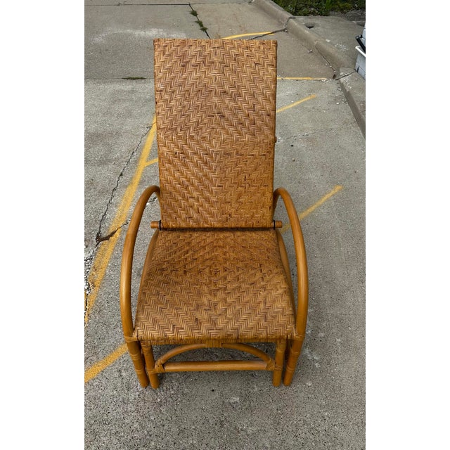 Vintage Reclining Rattan Bamboo Chaise Lounge With Footrest For Sale - Image 4 of 12