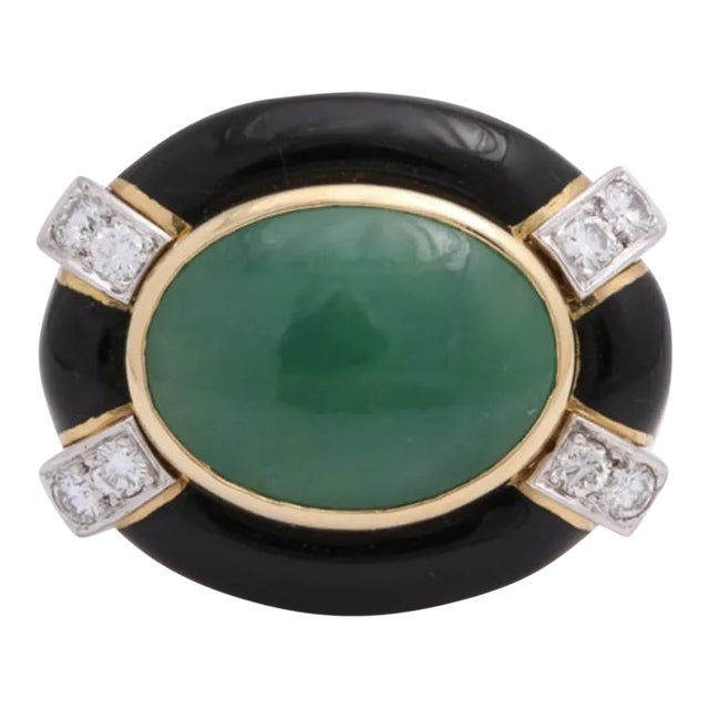 David Webb 18kt, Platinum and Diamond - Jade & Onyx Ring For Sale