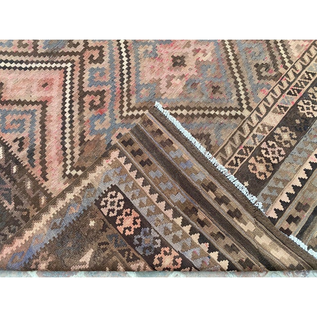 Vintage Maimana Kilim Area Rug, Handwoven Wool, 8x12, Rose & Slate For Sale - Image 10 of 11