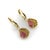 These small 14k gold huggies dangle a beautiful carved leaf watermelon tourmaline. The colors in the stone are a pale pink...