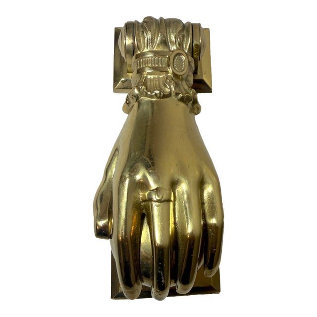 Large Vintage Solid Heavy Brass Ladies Woman Dainty Hand Front Door Knocker Set For Sale