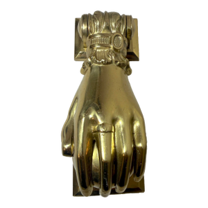 Large Vintage Solid Heavy Brass Ladies Woman Dainty Hand Front Door Knocker Set