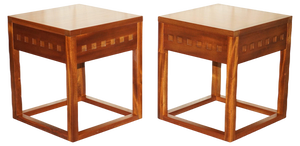 Vintage Cherry and Teak Wood Side Tables, Set of 2