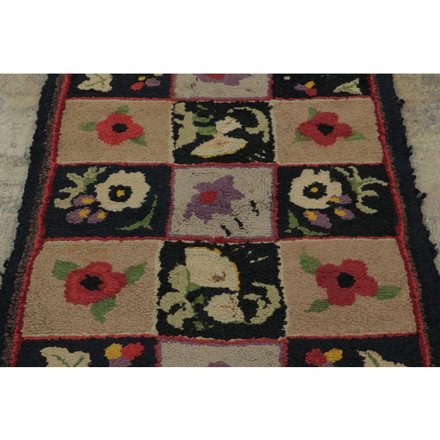 Textile Antique Hooked Rug With Floral Panels in Checkered Grid - Rug & Kilim For Sale - Image 7 of 9