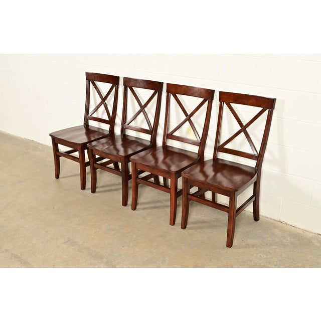 English Country Farmhouse Carved Walnut X-Back Dining Chairs, Set of Four For Sale - Image 12 of 12