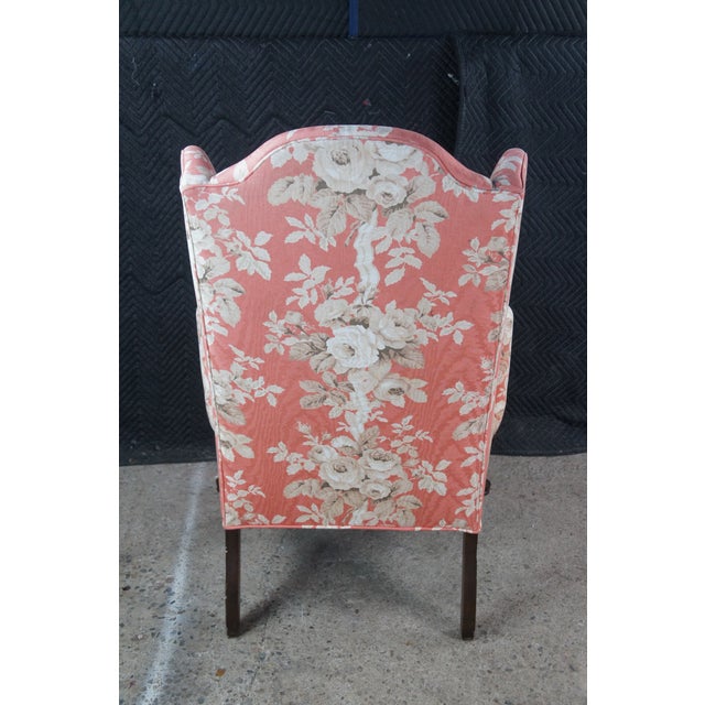 Salmon Late 20th Century Ethan Allen Queen Anne 20-7517 Floral Upholstered Sussex Wingback Armchair For Sale - Image 8 of 14