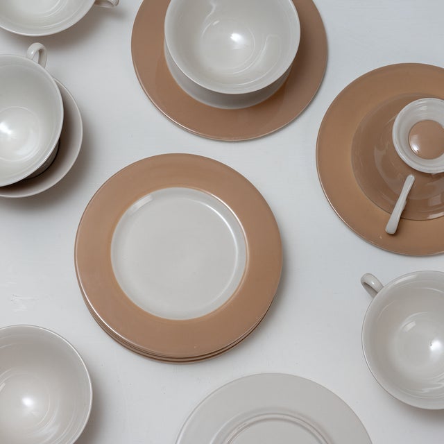 Contemporary Brown and Ecru Teacups and Saucers, Set of 8 For Sale - Image 3 of 4