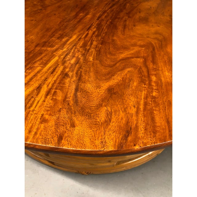1940s Restored Vintage Round Rattan Coffee Table With Mahogany Top For Sale - Image 5 of 9