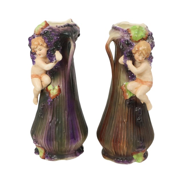 Art Nouveau Amphora Style Pottery Vases with Putti, 1890s, Set of 2 For Sale - Image 15 of 17