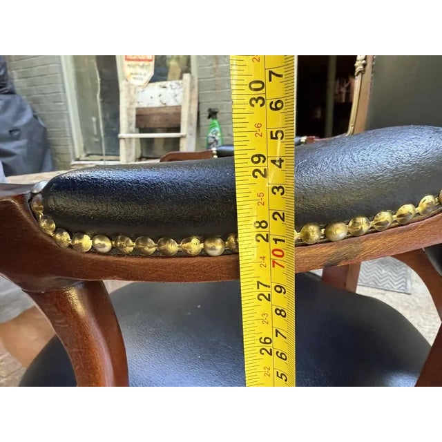 20th Century Vintage French Louis XV Style Brass Nail Studded Upholstered Vinyl Executive Office Chair For Sale - Image 4 of 15
