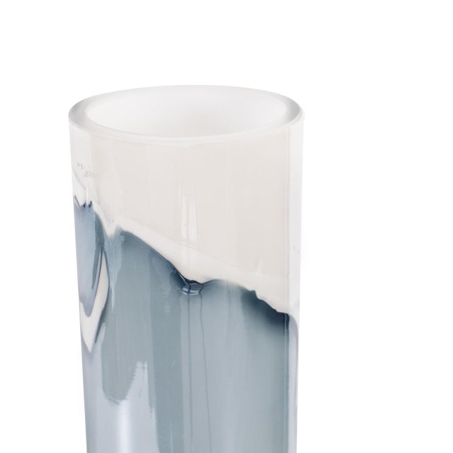 Kenneth Ludwig Chicago Glacier Bay Layered Cylindrical Glass Vase- Tall For Sale - Image 4 of 10