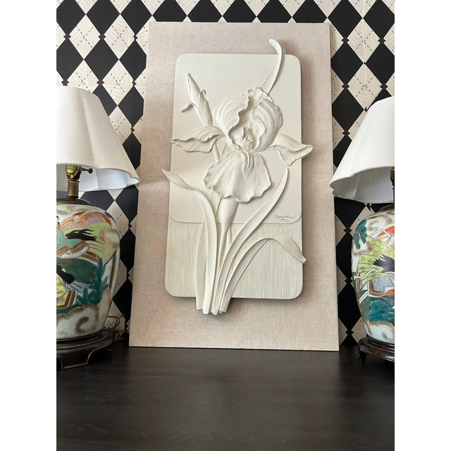 Wood White Iris Relief Signed Limited Edition, Large 36 Inch, Botanical Wall Art For Sale - Image 7 of 14