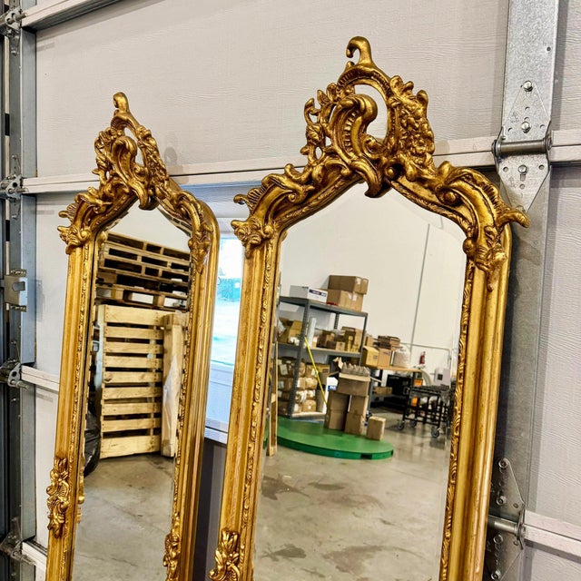 Glass French Style Gold Leaf Floor Mirror Set – 2 Mirrors, 6 Ft Tall Elegant Décor For Sale - Image 7 of 8