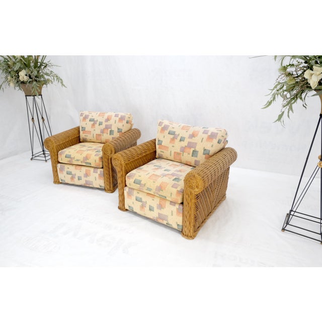 Pair Decorative c1970s Oversize Rttan Bamboo Wicker Club Lounge Chairs Mint! For Sale - Image 17 of 18