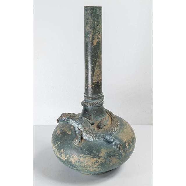 We are selling this stunning Arts and Crafts vase. This vase has purposely worn beautiful verdigris green surface with...