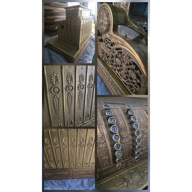 Wood Antique National Cash Register Brass Gorgeous For Sale - Image 7 of 12