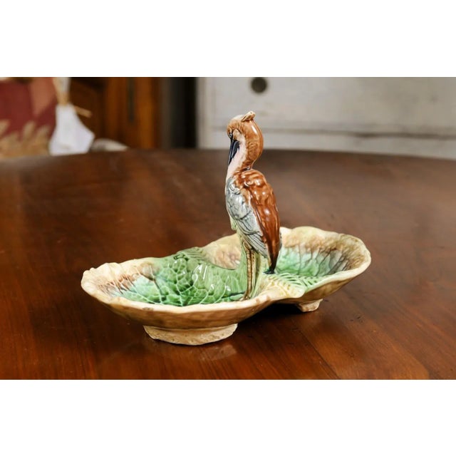 French 19th Century Majolica Two Part Serving Tray with Grey Heron Motif For Sale - Image 9 of 13
