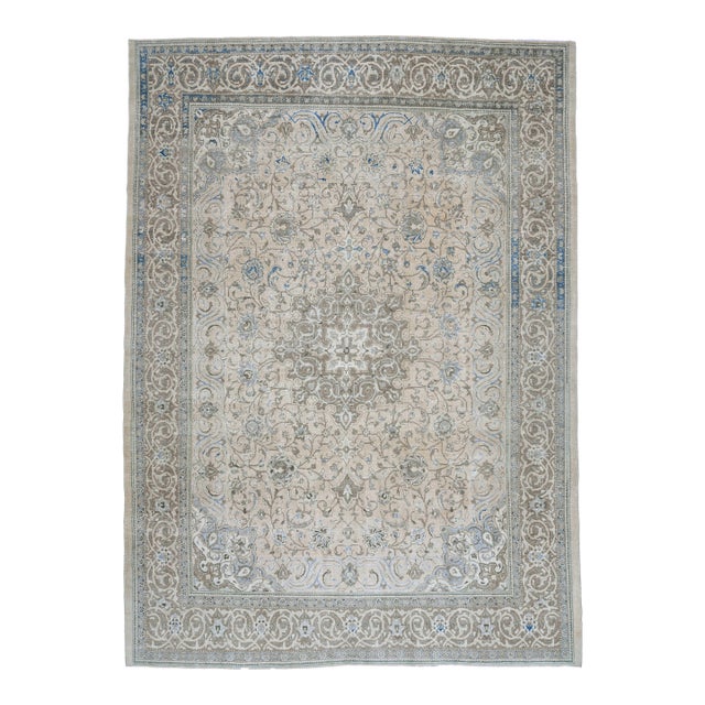 1970s Vintage Persian Handmade Wool Cotton Beige Area Rug For Sale