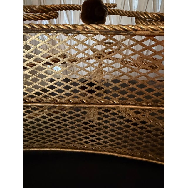 Vintage Italian Hollywood Regency Gilt Metal Rope & Tassel Magazine Rack For Sale In Milwaukee - Image 6 of 6