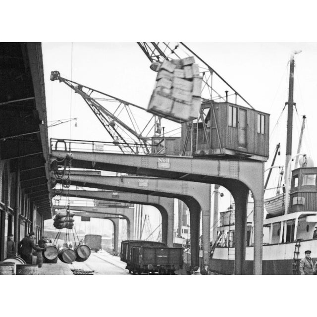 Traditional Karl Heinrich Lämmel, Cargo Quay Near the Bridge at the Harbor, Germany, 1934, Photograph For Sale - Image 3 of 4