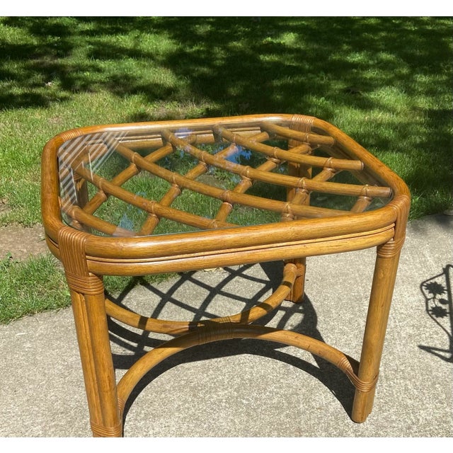 Wood Mid 20th Century Mid Century McGuire Style Rattan & Bamboo End Tables - a Pair For Sale - Image 7 of 10