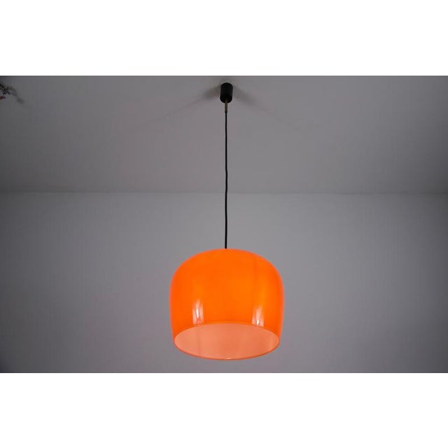 Gold Mid-Century Red Glass Pendant Lamp, Italy, 1960s For Sale - Image 8 of 15