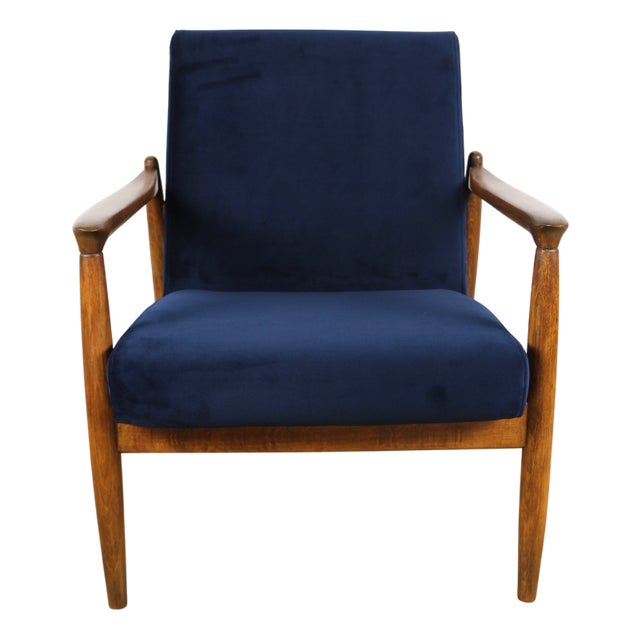 Navy Blue GFM-64 Armchair in Dark Wood from Edmund Homa, 1970s For Sale