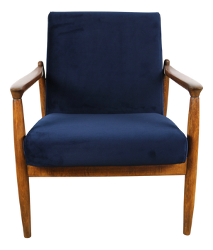 Navy Blue GFM-64 Armchair in Dark Wood from Edmund Homa, 1970s