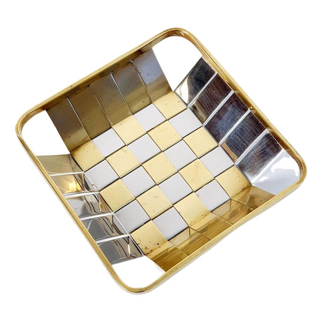 Italian Modern Silver and Gold Metal Basket, 1970s For Sale